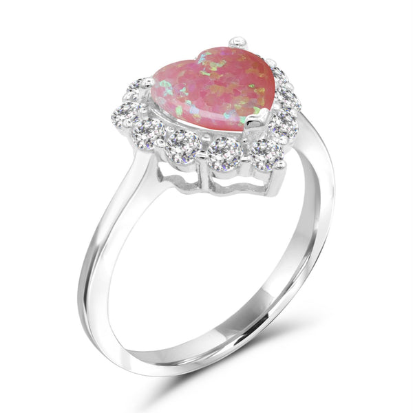 Created Pink Opal and White Sapphire Ring in Sterling Silver