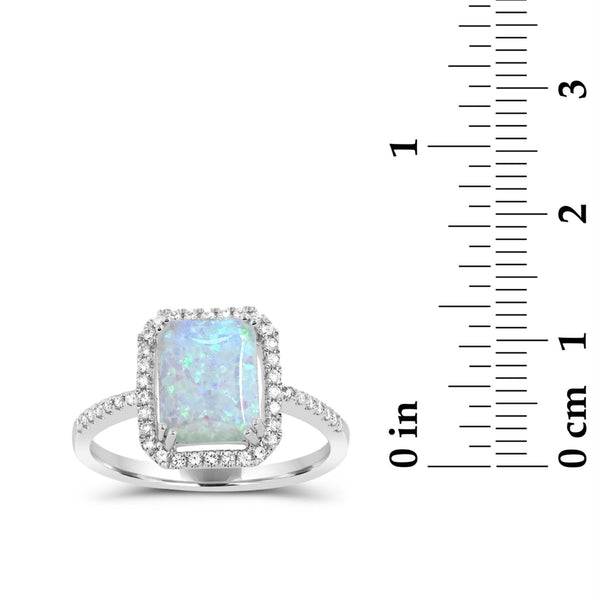 9X7MM Created Opal and White Sapphire Ring in Sterling Silver