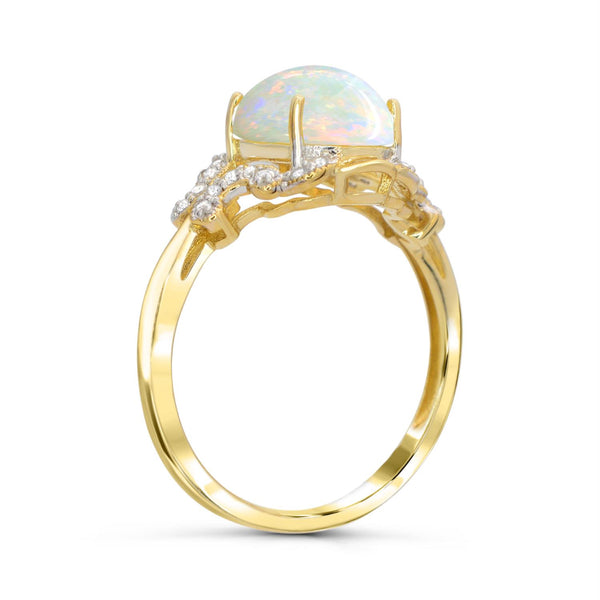 10X8MM Created Opal and White Sapphire Ring in Gold Plated Sterling Silver. Size 7