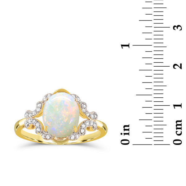 10X8MM Created Opal and White Sapphire Ring in Gold Plated Sterling Silver. Size 7