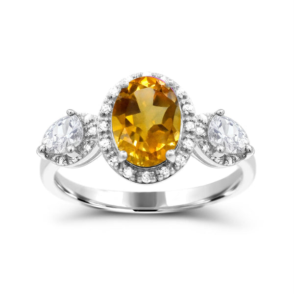 Yellow Citrine Halo Ring in 925 Silver