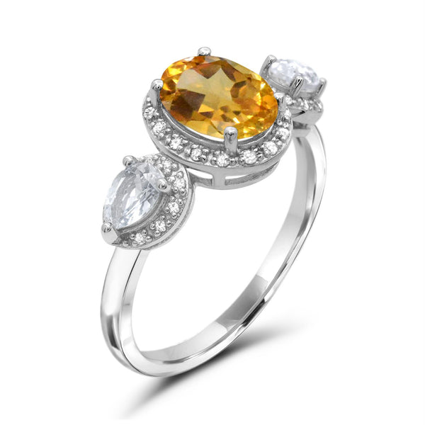 Yellow Citrine Halo Ring in 925 Silver