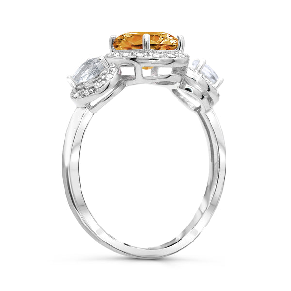Yellow Citrine Halo Ring in 925 Silver