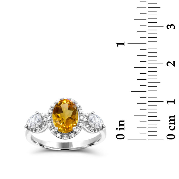 Yellow Citrine Halo Ring in 925 Silver