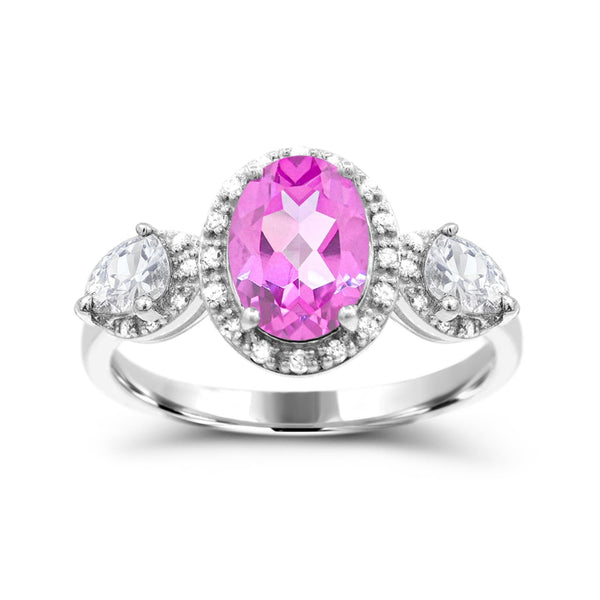 Pink Pink Sapphire Halo Ring in 925 Silver