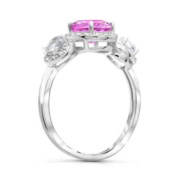 Pink Pink Sapphire Halo Ring in 925 Silver