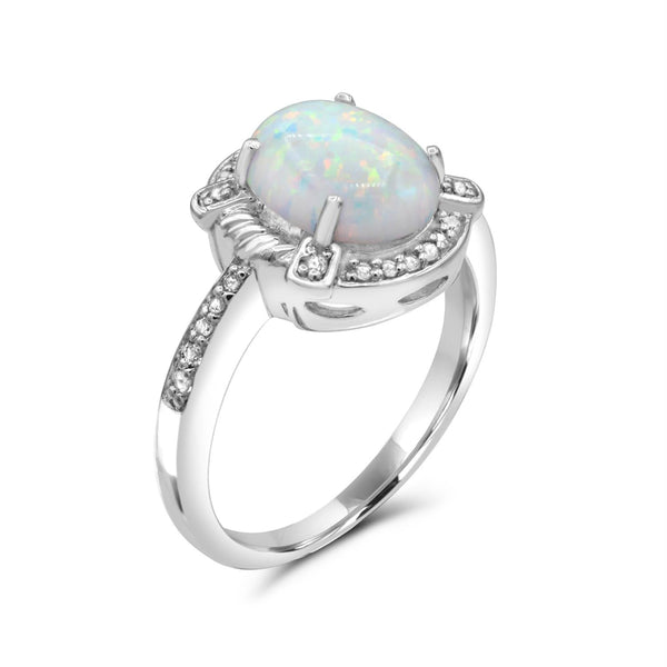 10X8MM Created Opal and White Sapphire Ring in Sterling Silver