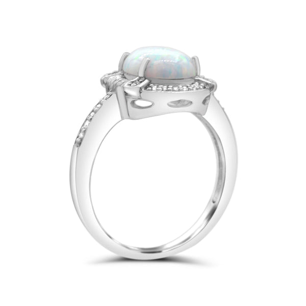10X8MM Created Opal and White Sapphire Ring in Sterling Silver