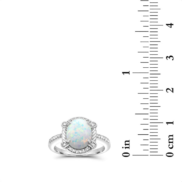 10X8MM Created Opal and White Sapphire Ring in Sterling Silver