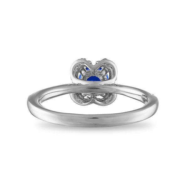 5MM Round Sapphire and White Sapphire Birthstone Flower Halo Ring in Sterling Silver