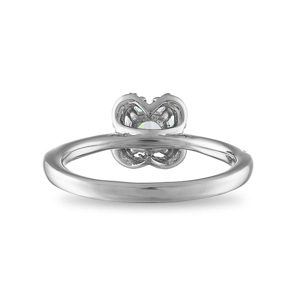 5MM Round Opal and White Sapphire Birthstone Flower Halo Ring in Sterling Silver
