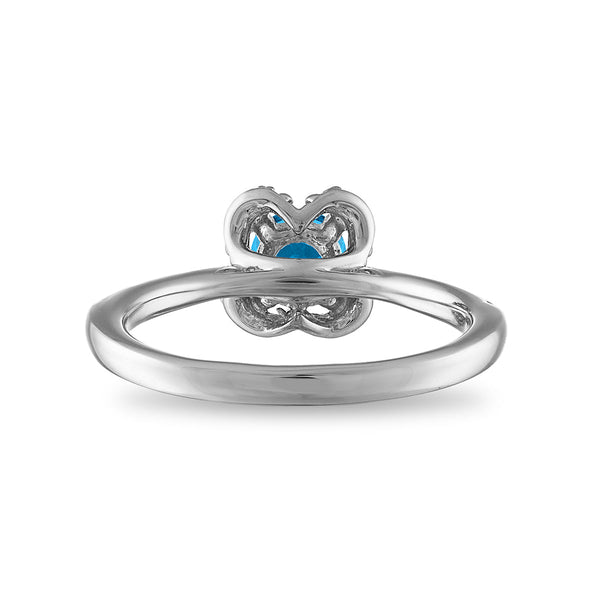5MM Round Blue Topaz and White Sapphire Birthstone Flower Halo Ring in Sterling Silver