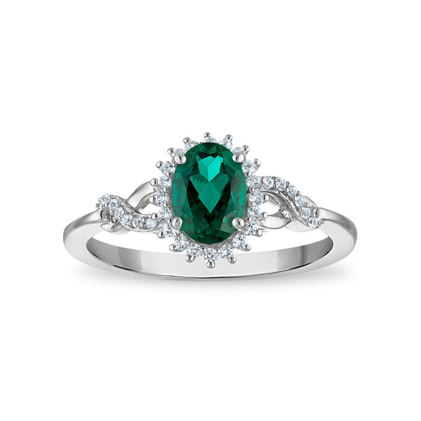 Sterling Silver Created Emerald and White Sapphire 3 Piece Set
