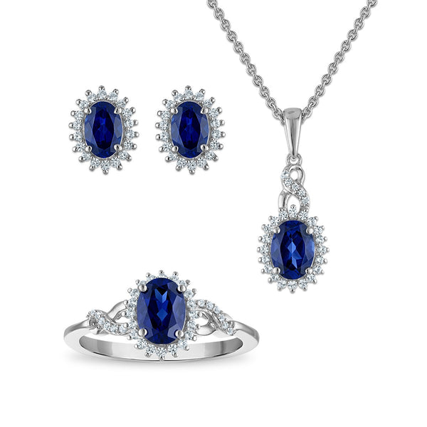 Sterling Silver Created Blue and White Sapphire 3 Piece Set