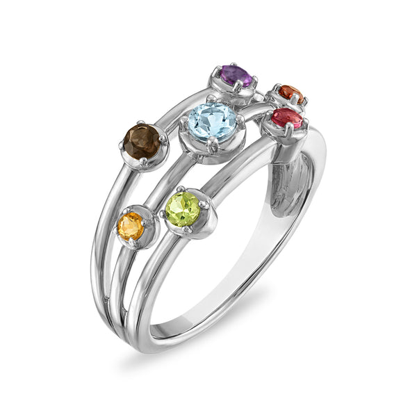 Multi-Color Multi-Gemstone Fashion Ring in 925 Silver