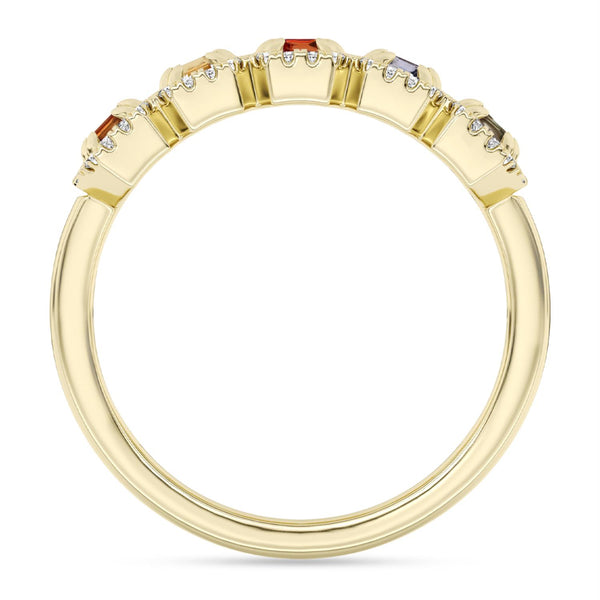 Natural Multicolor Sapphires and Diamond Ring in 10KT Yellow Gold