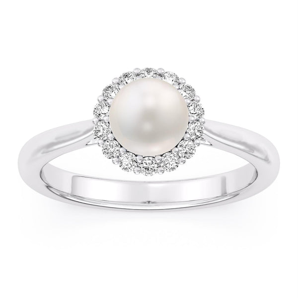 6MM Simulated Pearl and White Sapphire Birthstone Halo Ring in Sterling Silver