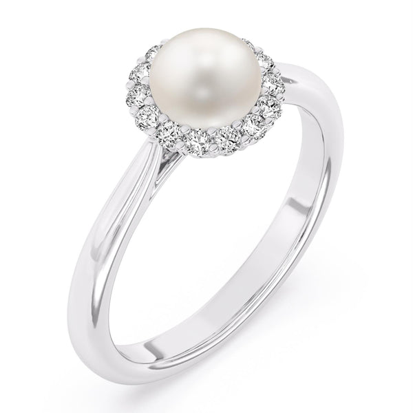 6MM Simulated Pearl and White Sapphire Birthstone Halo Ring in Sterling Silver