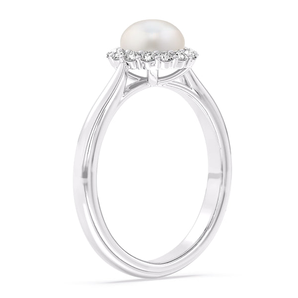 6MM Simulated Pearl and White Sapphire Birthstone Halo Ring in Sterling Silver