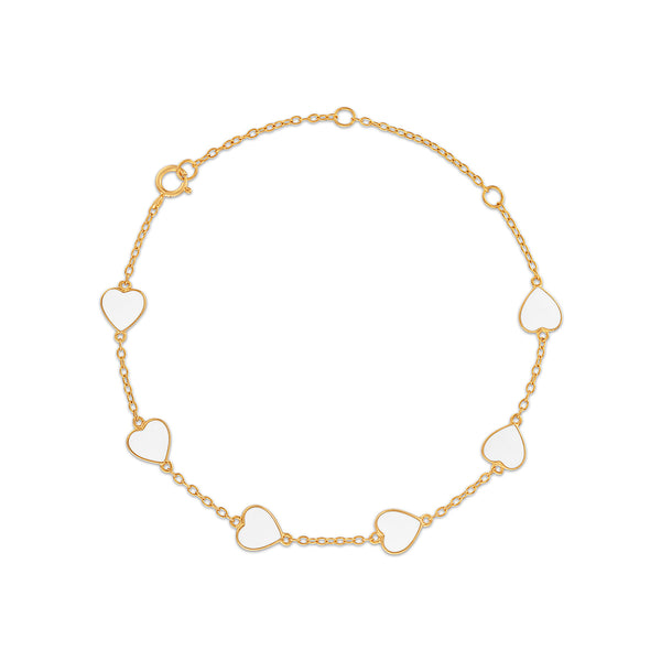 White Enamel Heart Bracelet in 18KT Gold Vermeil