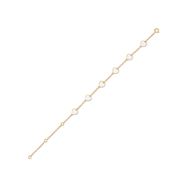 White Enamel Heart Bracelet in 18KT Gold Vermeil