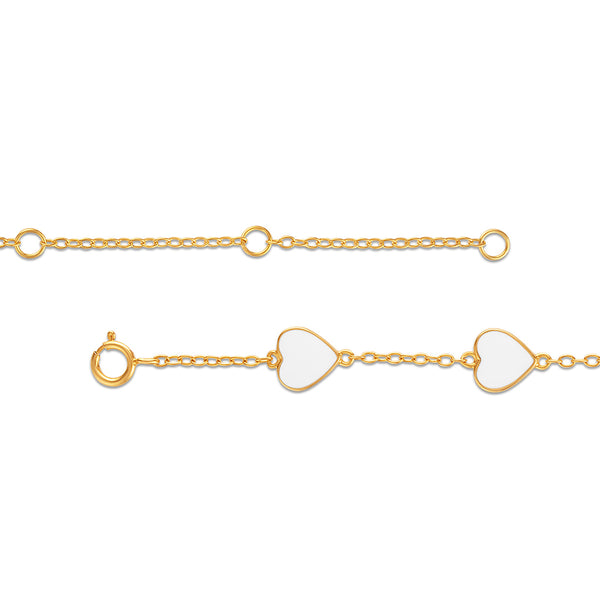 White Enamel Heart Bracelet in 18KT Gold Vermeil