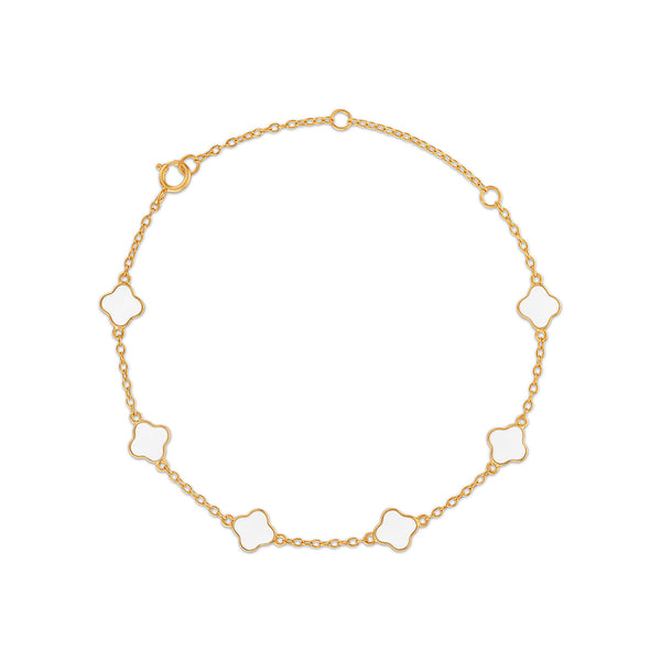 White Enamel Clover Bracelet in 18KT Gold Vermeil