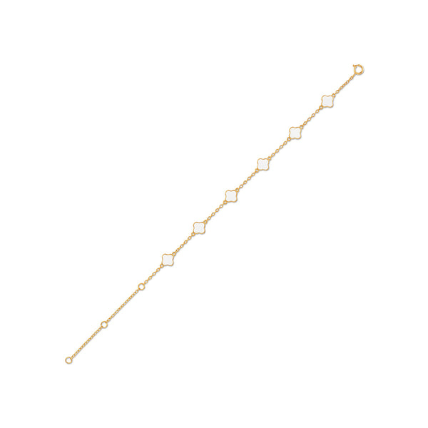 White Enamel Clover Bracelet in 18KT Gold Vermeil