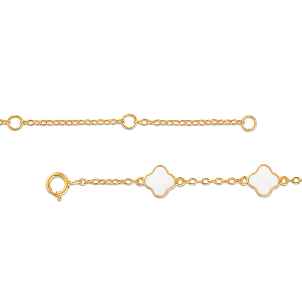 White Enamel Clover Bracelet in 18KT Gold Vermeil