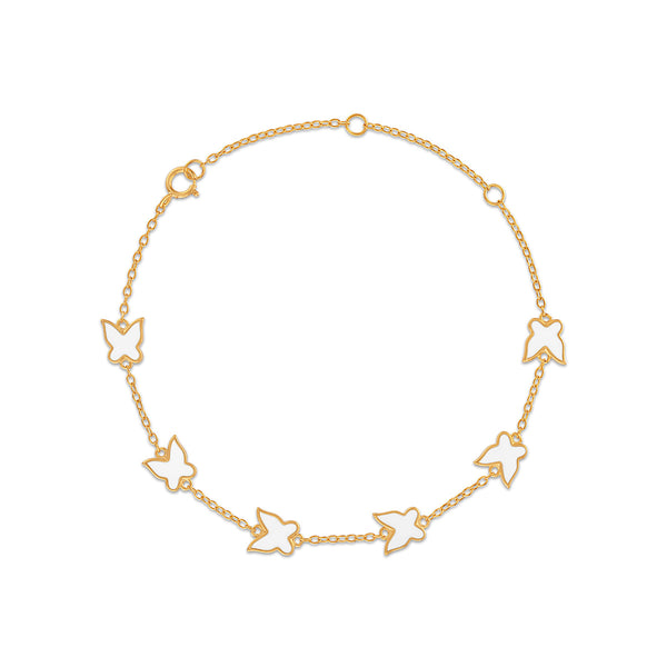 White Enamel Butterfly Bracelet in 18KT Gold Vermeil