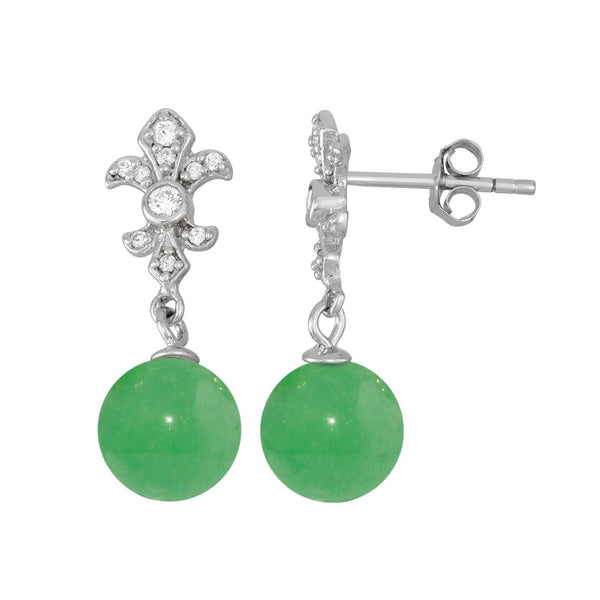 8MM Round Jade and Cubic Zirconia 18-inch Pendant in Sterling Silver