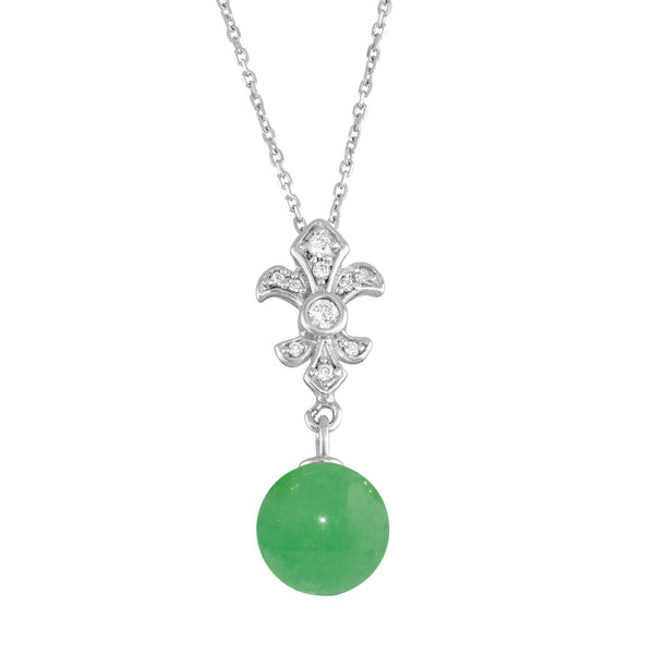 8MM Round Jade and Cubic Zirconia 18-inch Pendant in Sterling Silver