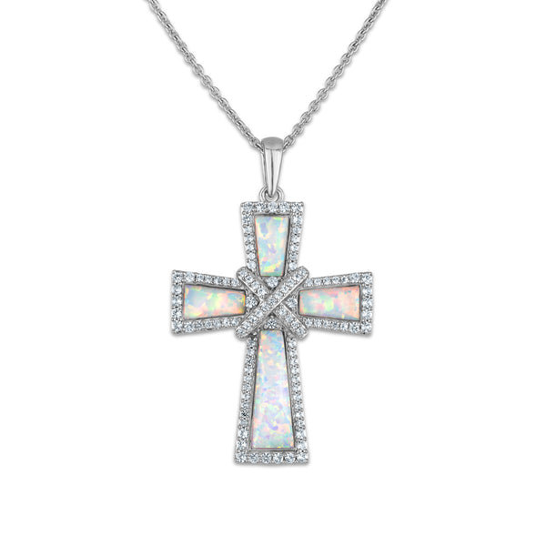 White Opal Cross Pendant in 925 Silver