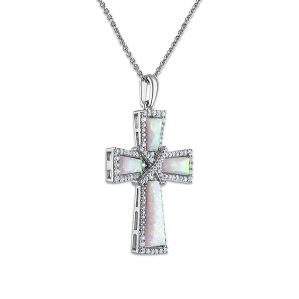 White Opal Cross Pendant in 925 Silver