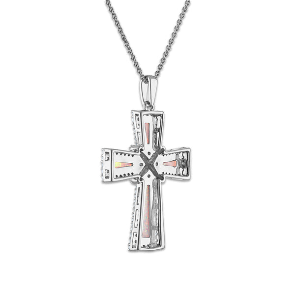 White Opal Cross Pendant in 925 Silver