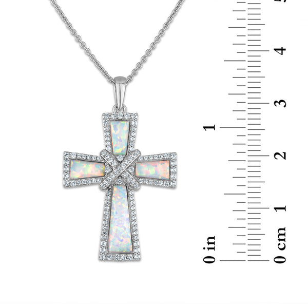 White Opal Cross Pendant in 925 Silver