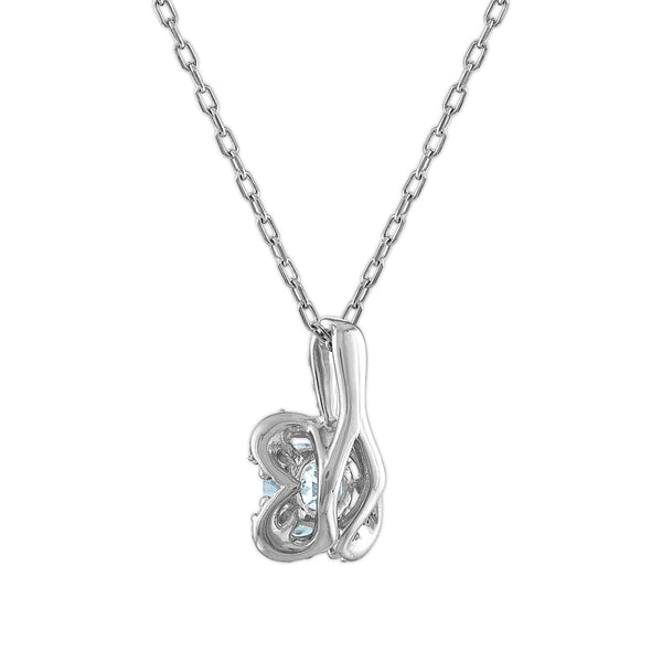 5MM Round Aquamarine and White Sapphire Birthstone Flower Halo Pendant in Sterling Silver