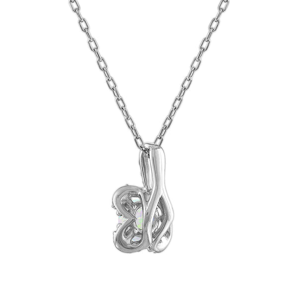 5MM Round Opal and White Sapphire Birthstone Flower Halo Pendant in Sterling Silver