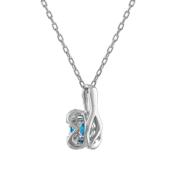 5MM Round Topaz and White Sapphire Birthstone Flower Halo Pendant in Sterling Silver