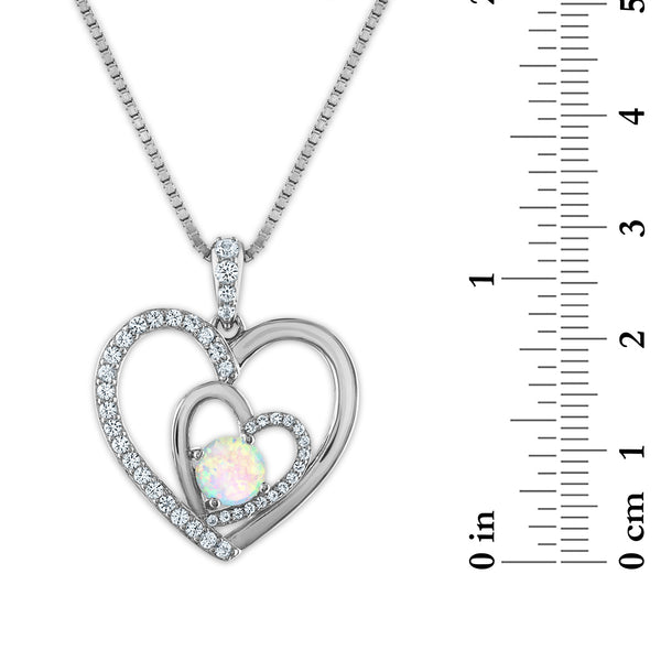 Opal and White Sapphire 18-inch Heart Pendant in Sterling Silver
