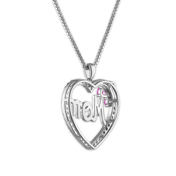 Created Pink and White Sapphire Mom Pendant in Sterling Silver