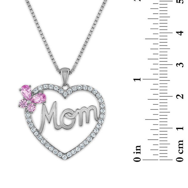 Created Pink and White Sapphire Mom Pendant in Sterling Silver