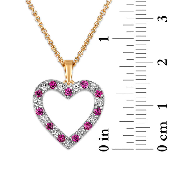 Created Ruby and Diamond 18-inch Heart Pendant in Yellow Gold Plated Sterling Silver