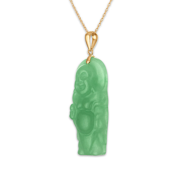 Jade Buddha 18-inch Pendant in 14KT Yellow Gold