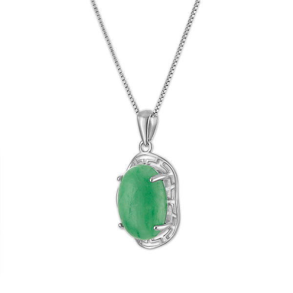 Oval Jade 18-inch Pendant in Sterling Silver