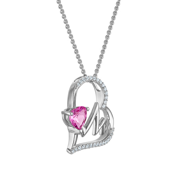 Created Pink and White Sapphire 18-inch Heartbeat Pendant in Sterling Silver