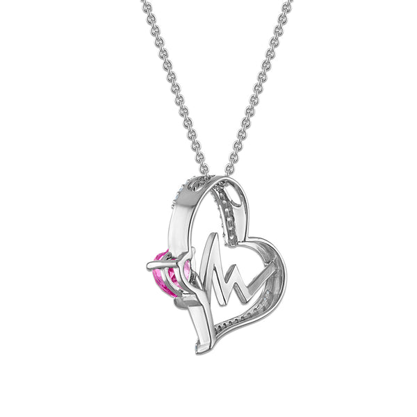 Created Pink and White Sapphire 18-inch Heartbeat Pendant in Sterling Silver