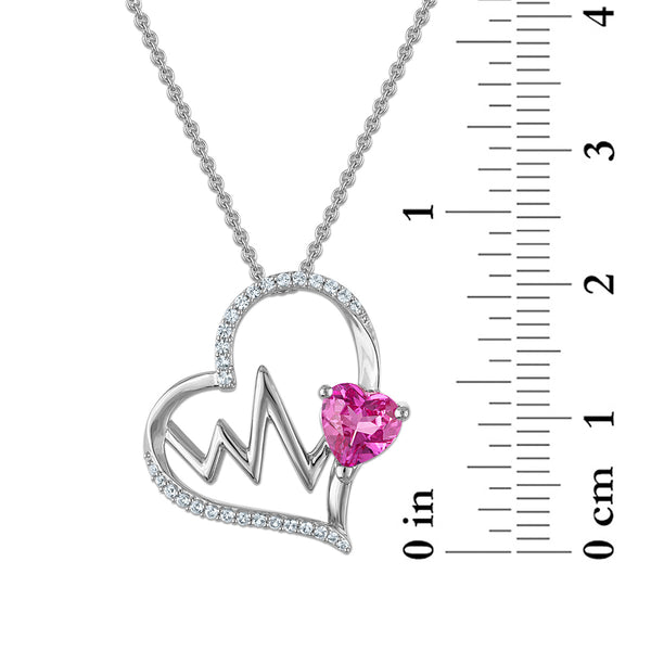 Created Pink and White Sapphire 18-inch Heartbeat Pendant in Sterling Silver