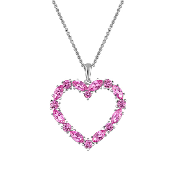 Created Pink Sapphire 18-inch Heart Pendant in Sterling Silver
