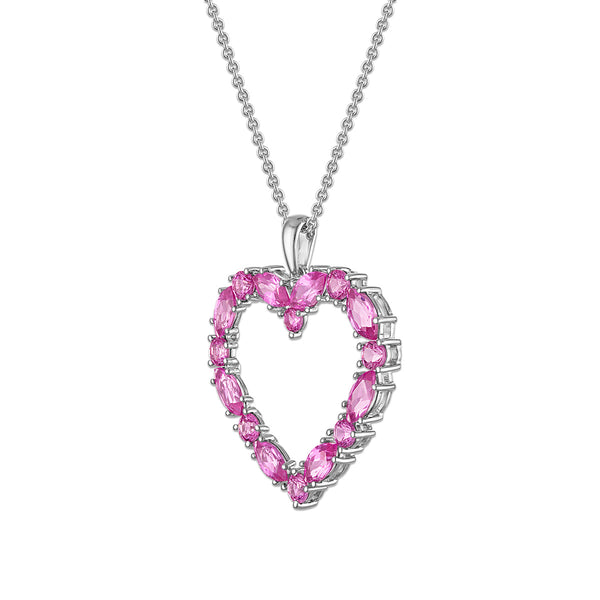 Created Pink Sapphire 18-inch Heart Pendant in Sterling Silver